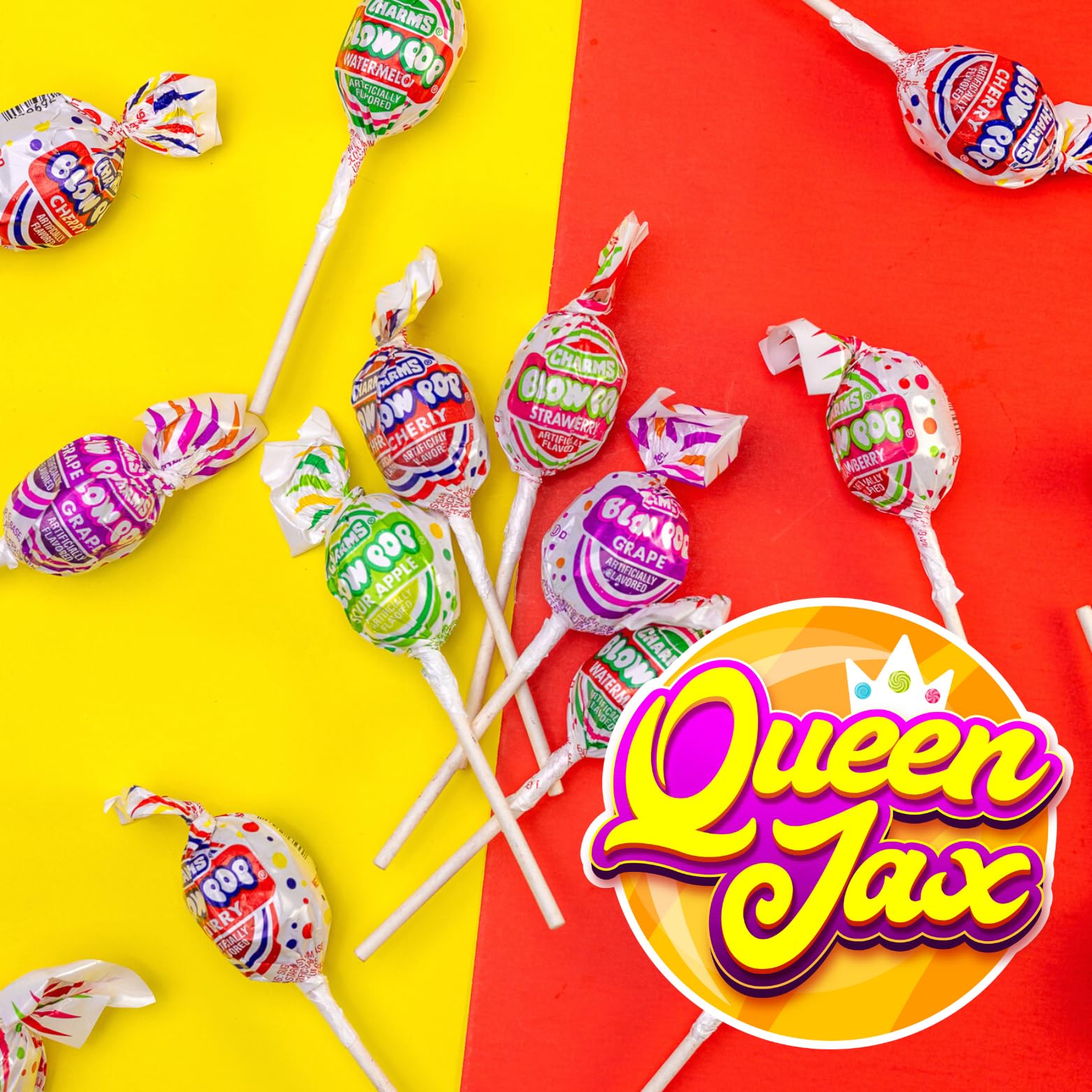 QUEEN JAX assorted flavors spread to show cherry grape apple watermelon strawberry