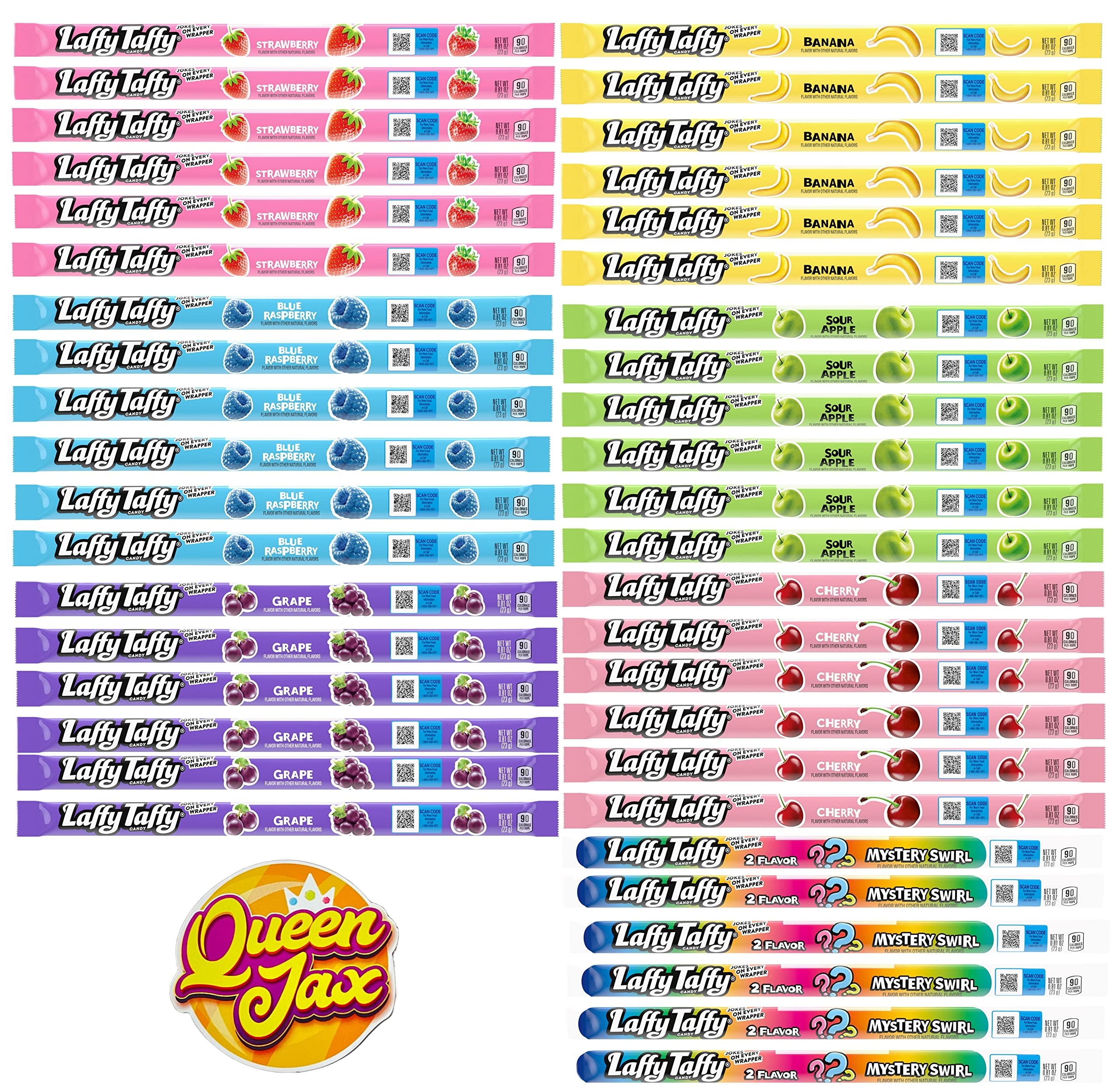 QUEEN JAX front packaging showing the 42-count variety box and colorful branding benefits quick selection