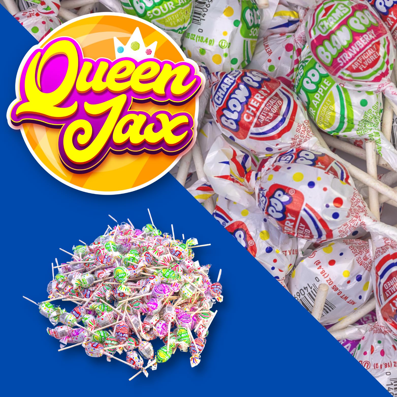 QUEEN JAX stack of individually wrapped lollipops for hygienic distribution