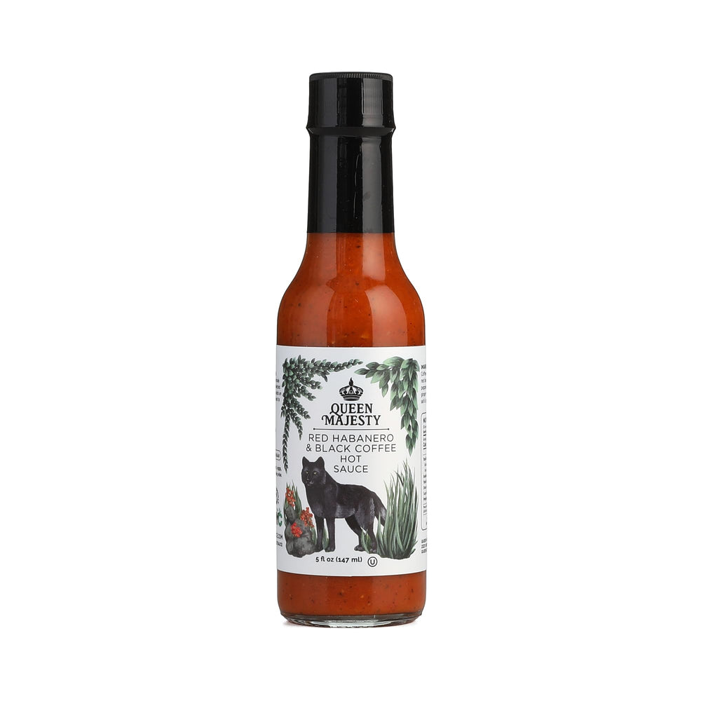 Queen Majesty front bottle view showing bold label and hot sauce benefit