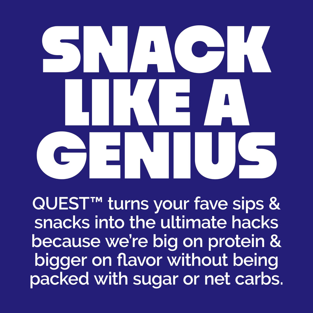 Close-up of Quest nutrition label emphasizing 10g protein and low net carbs