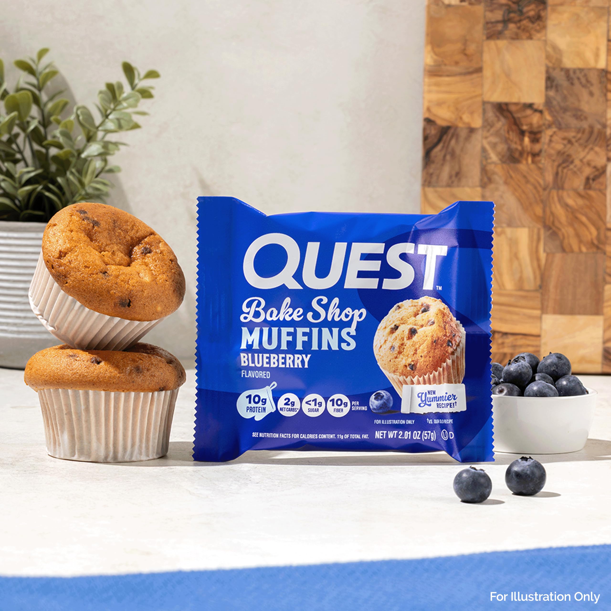 Quest muffin plated for serving suggestion, convenient protein snack presentation