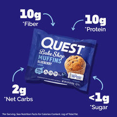 Unwrapped Quest muffin close-up showing soft crumb and blueberry pieces, great snack