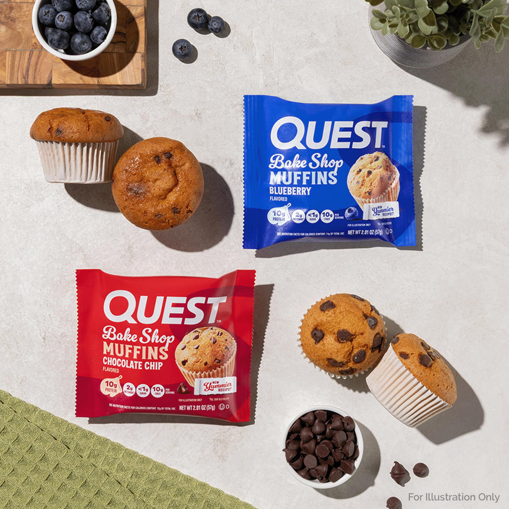 Quest muffin beside a ruler showing size and portion control