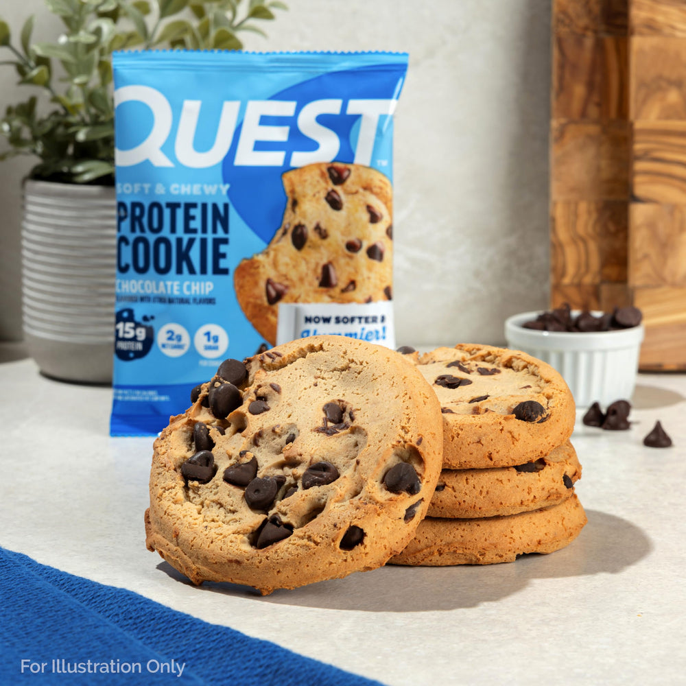 Quest cookie beside apple to show real size comparison