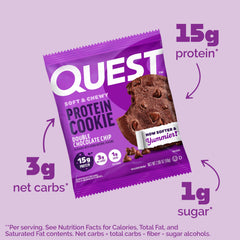 Quest close-up of double chocolate chips offering rich flavor appeal