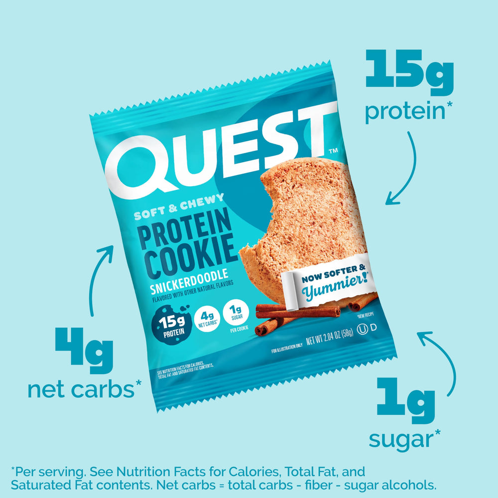 Quest close-up of cookie texture highlighting soft, chewy bite