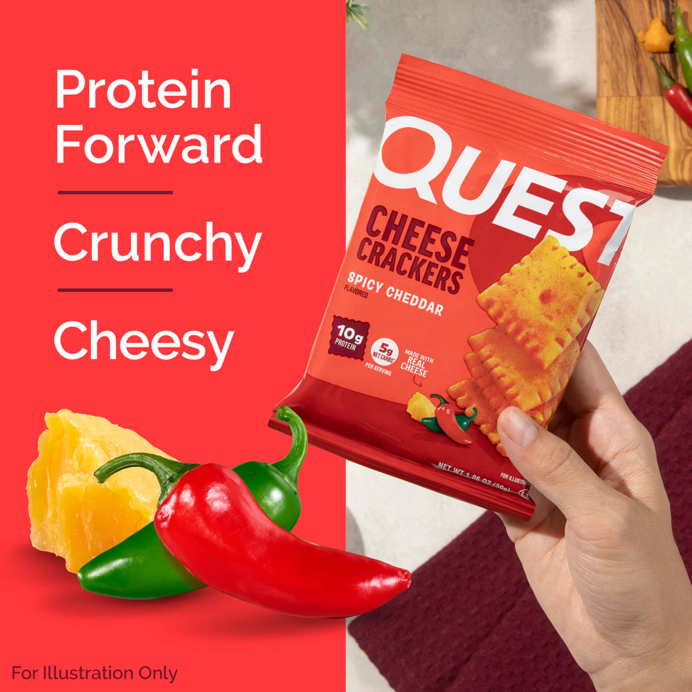 Quest close-up texture of cracker highlighting crisp crunch and spice