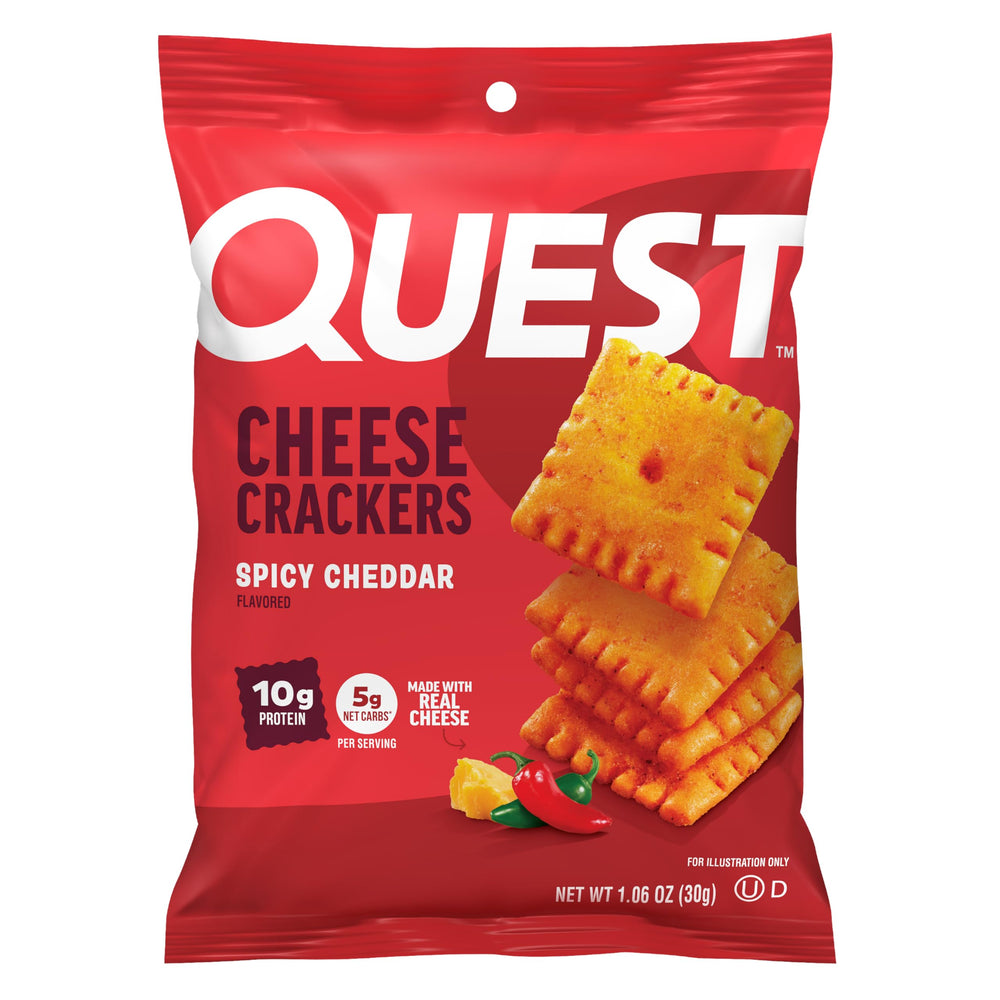 Quest front packaging showing product benefits and bold cheddar taste