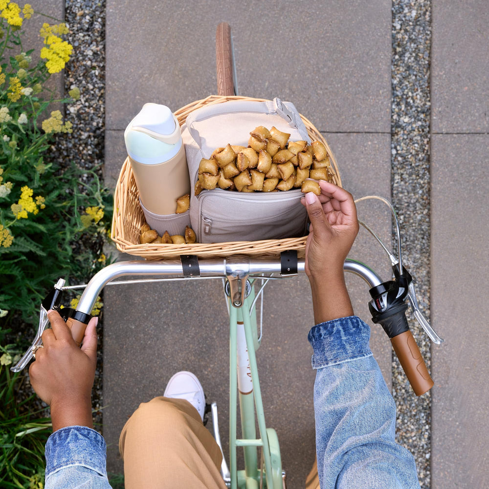 Quinn lifestyle shot with coffee demonstrating snack pairing benefit