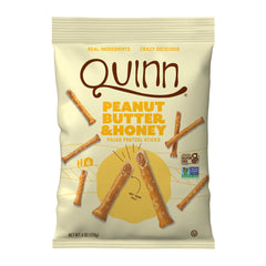 Close-up of Quinn pretzel stick filling showing creamy peanut and honey center