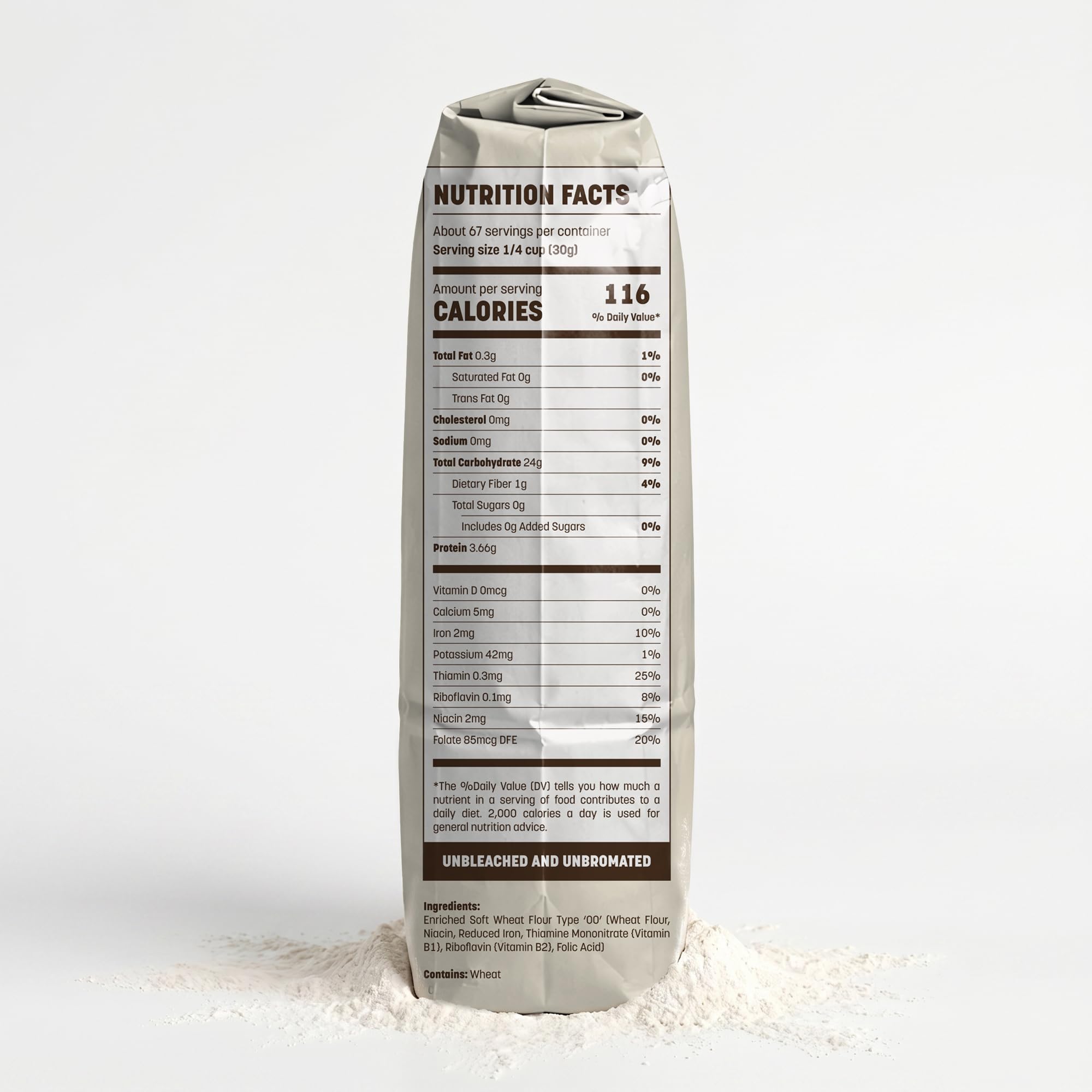 QuuQ bag label zoom on ingredients and non-GMO, unbleached benefit