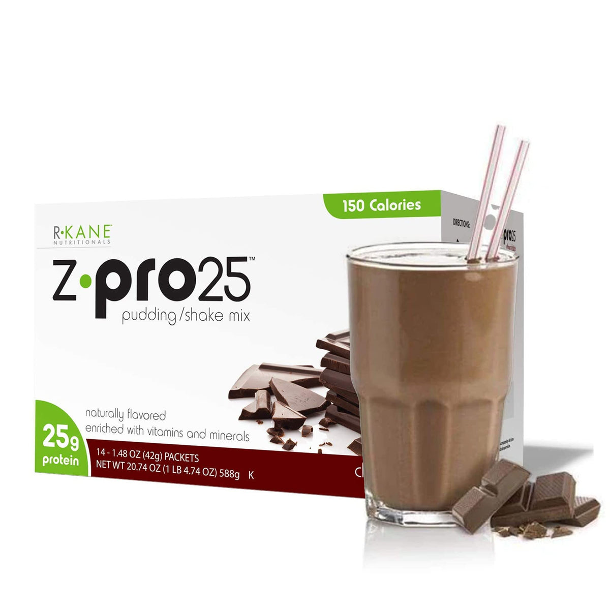 R-Kane Z-Pro 25 front packaging showing product benefits and nutrition