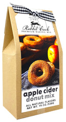 Rabbit Creek front box showing apple cider donut mix and included dusting packet benefits quick baking