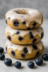 Rabbit Creek baked blueberry donuts cooling on rack, showing tender texture and even bake