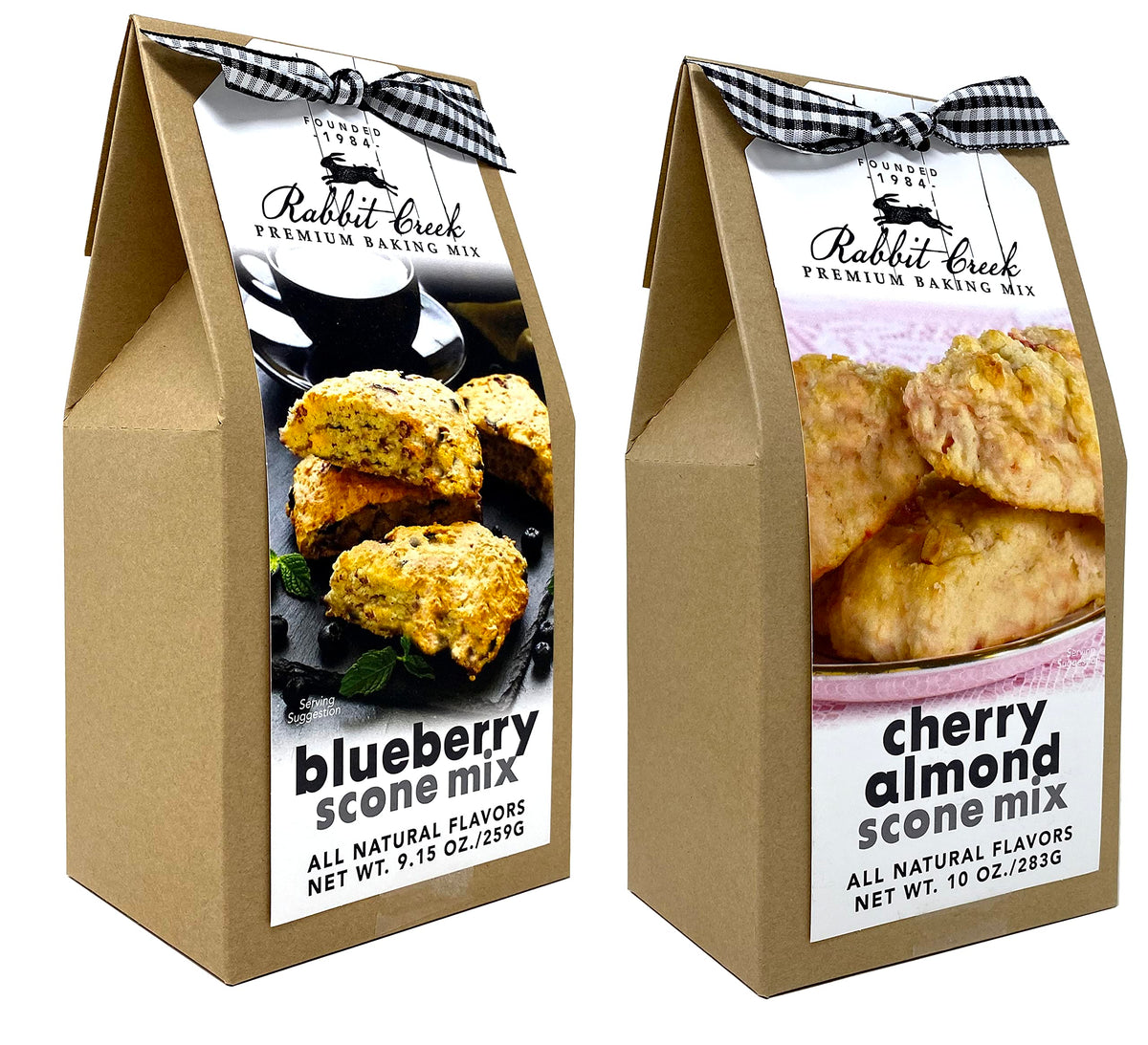 Rabbit Creek front packaging showing both scone mix flavors and convenience