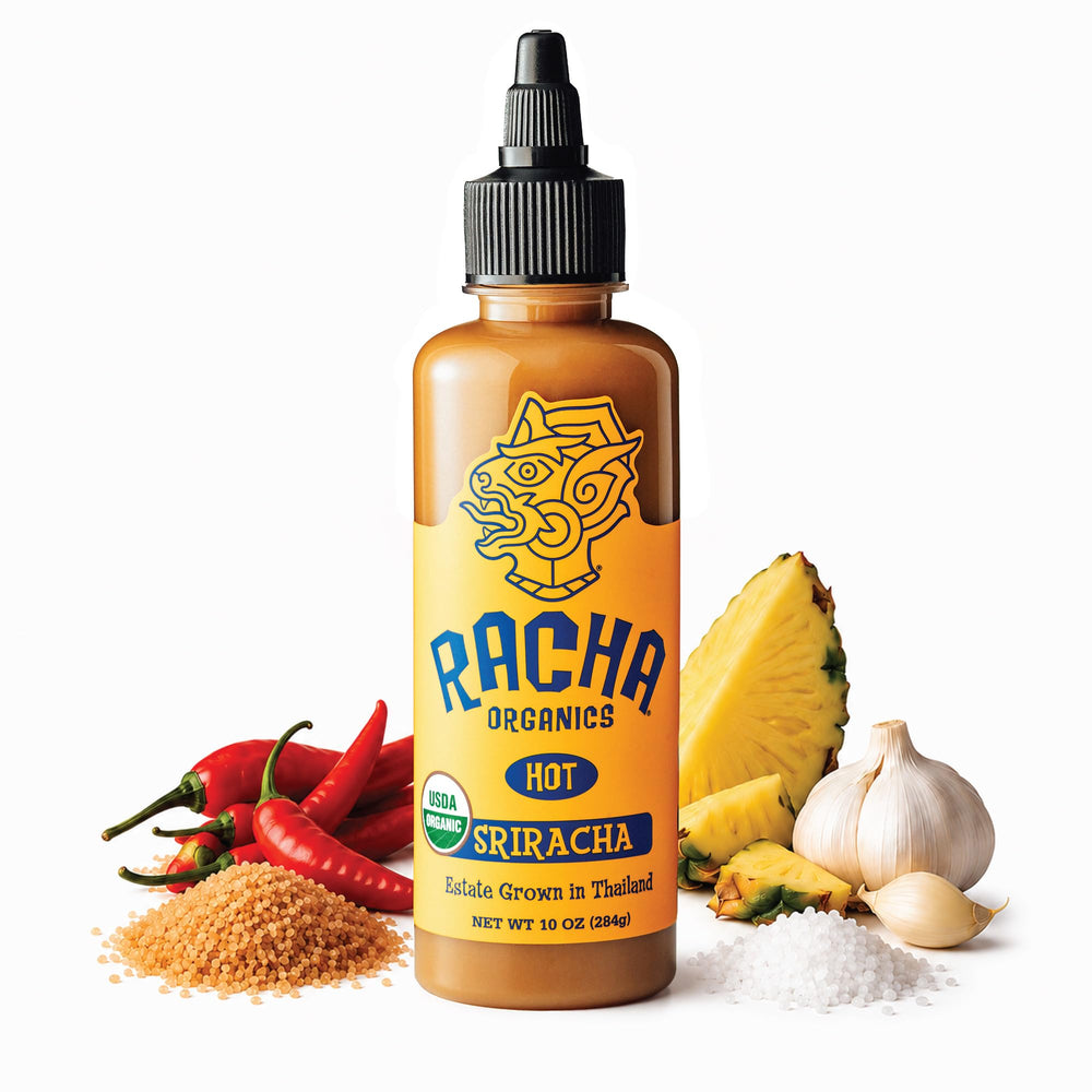 Racha Organics front packaging showing bold label and organic seal for clarity