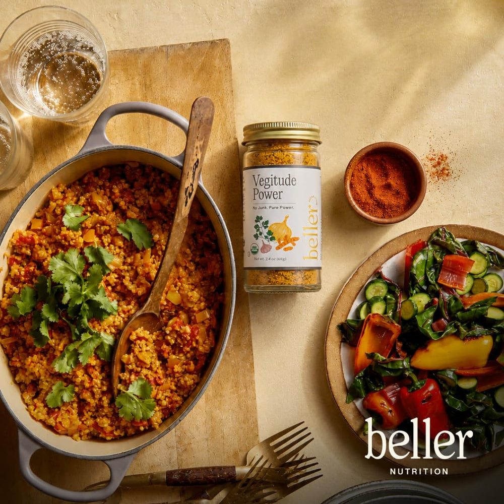 Rachel Beller's Power Pantry jar open with spoon illustrating easy portion control benefit
