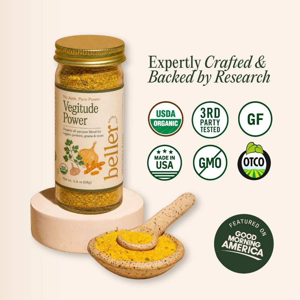 Rachel Beller's Power Pantry label detail showing ingredient list and no-salt benefit