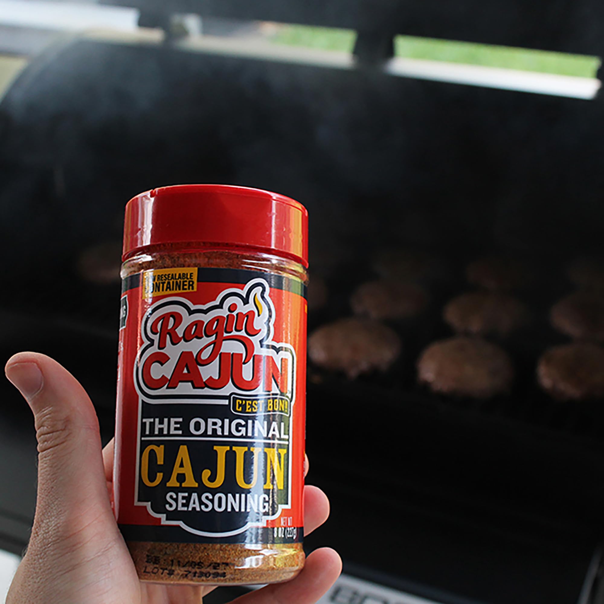 Ragin' Cajun size comparison with hand showing portion and convenience
