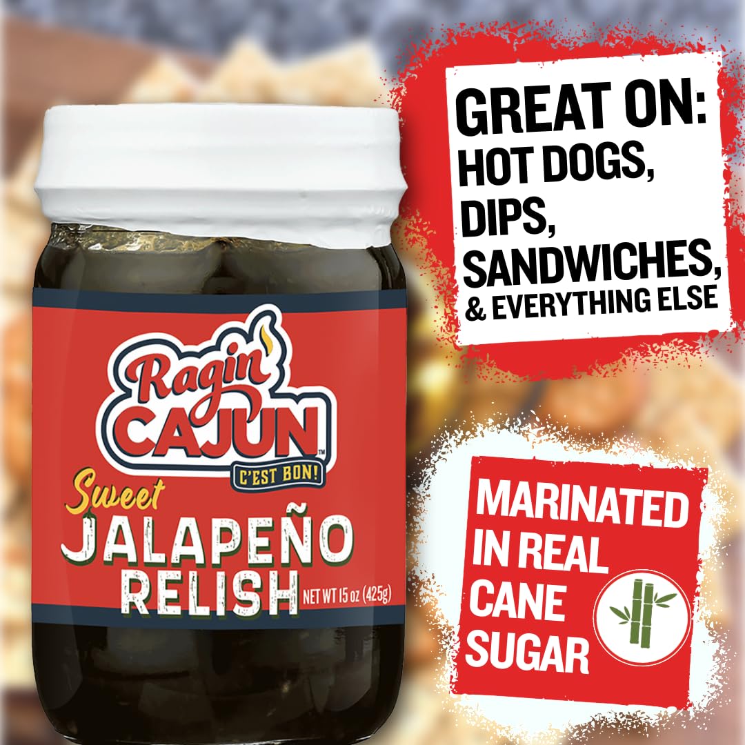 Ragin' Cajun relish texture close-up showing diced jalapenos and seasoning for flavor