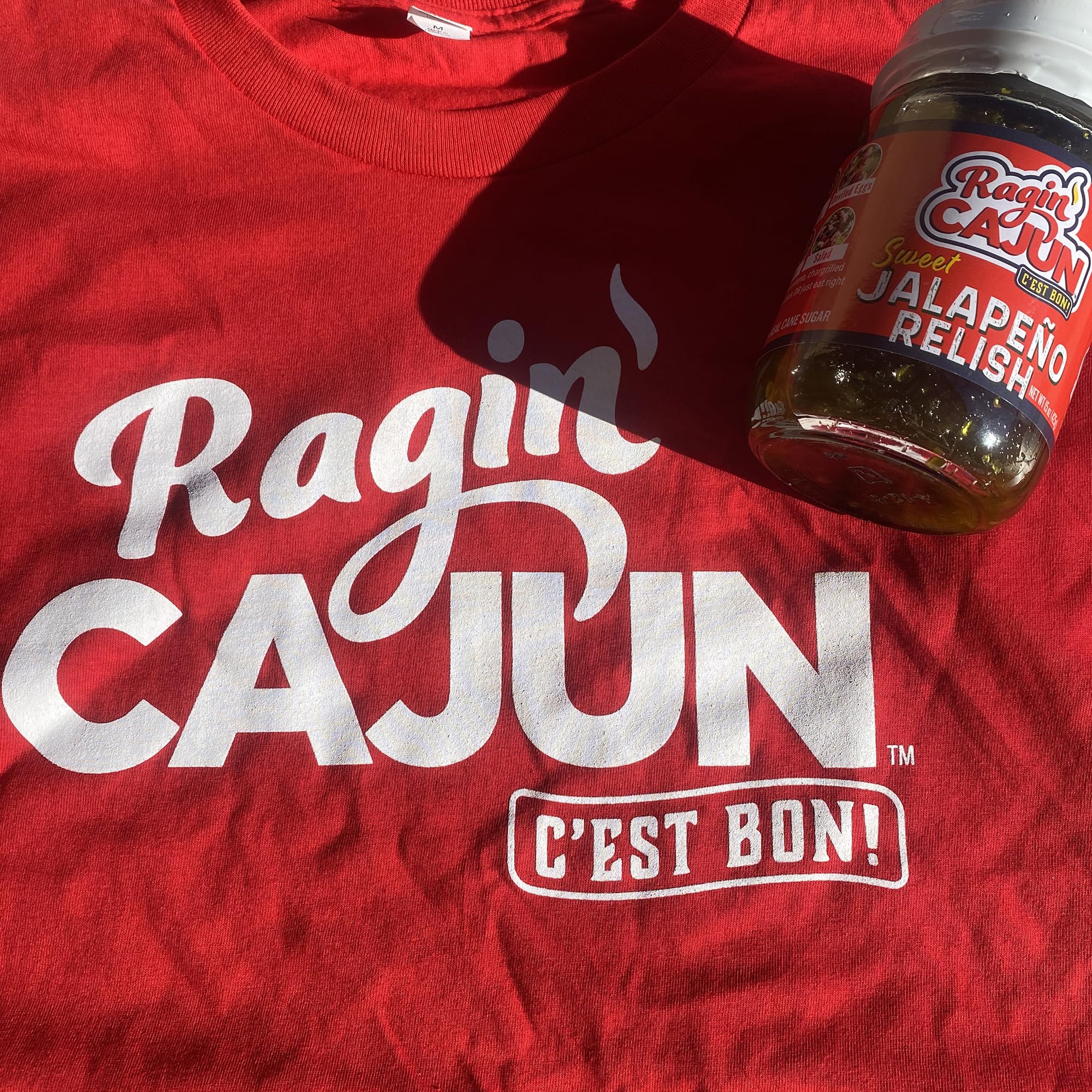 Ragin' Cajun beside cream cheese dip, brand relish creating an easy appetizer