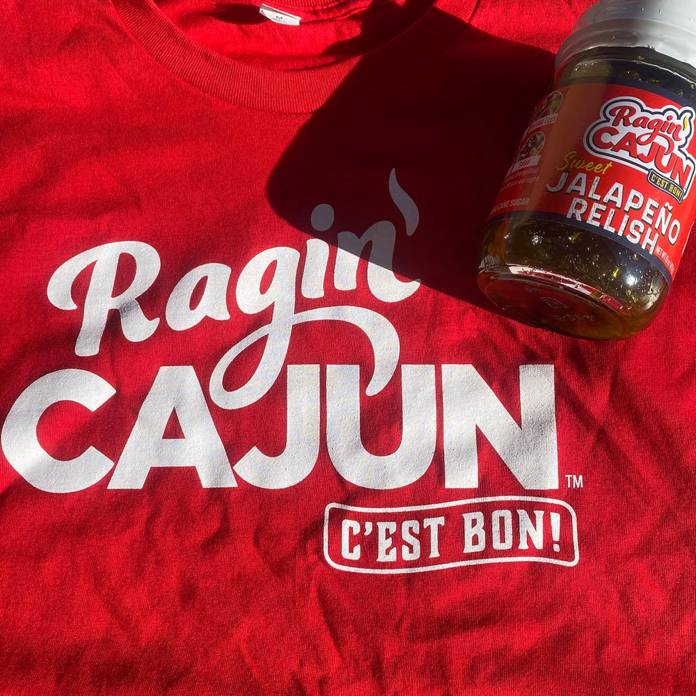 Ragin' Cajun beside cream cheese dip, brand relish creating an easy appetizer