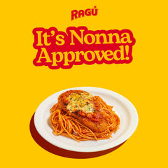 RAGÚ label close-up highlighting product name and traditional recipe information