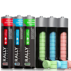 Rally Energy front packaging showing 6-pack convenience and caffeine info