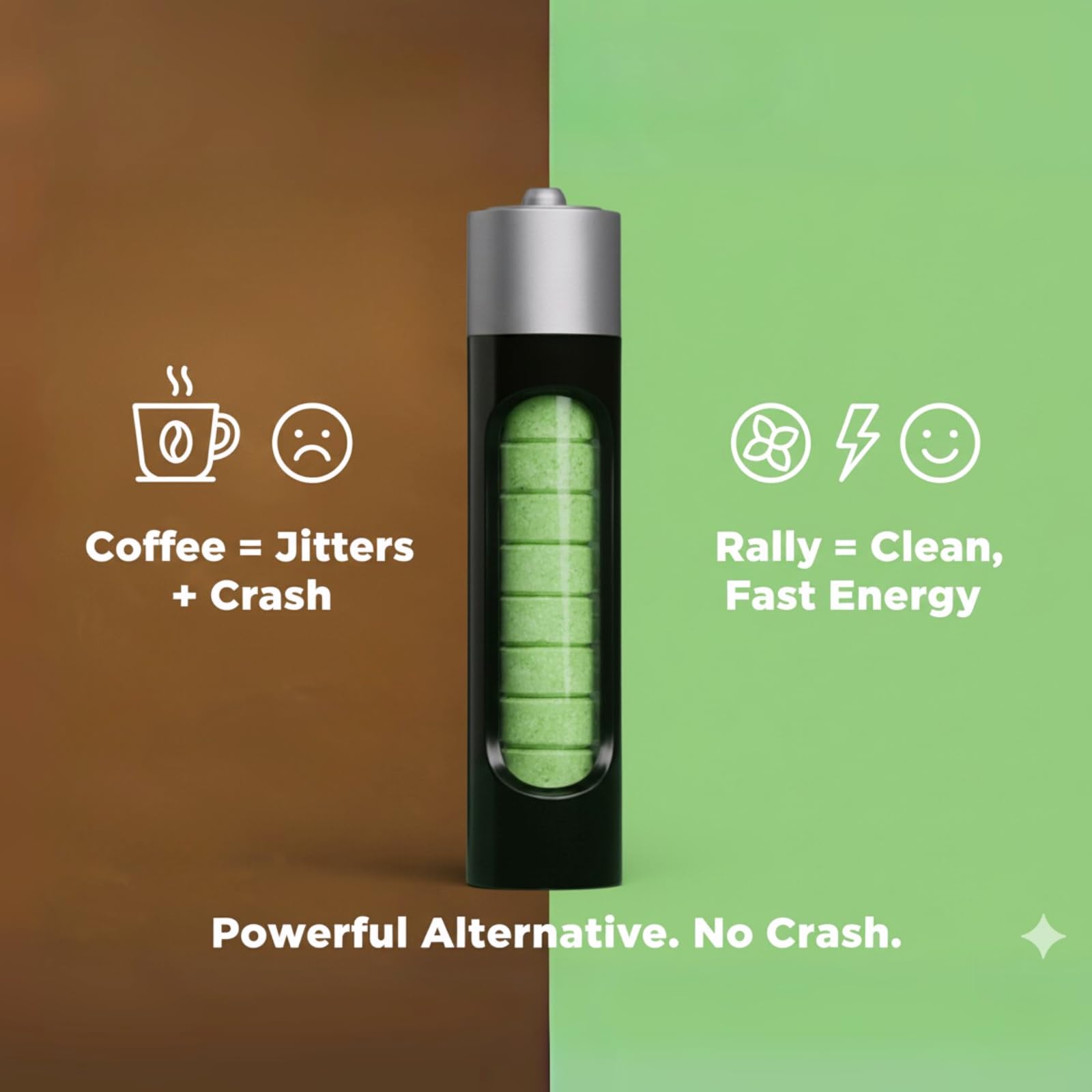 Rally Energy mint dissolving on tongue showing quick caffeine uptake and fresh breath