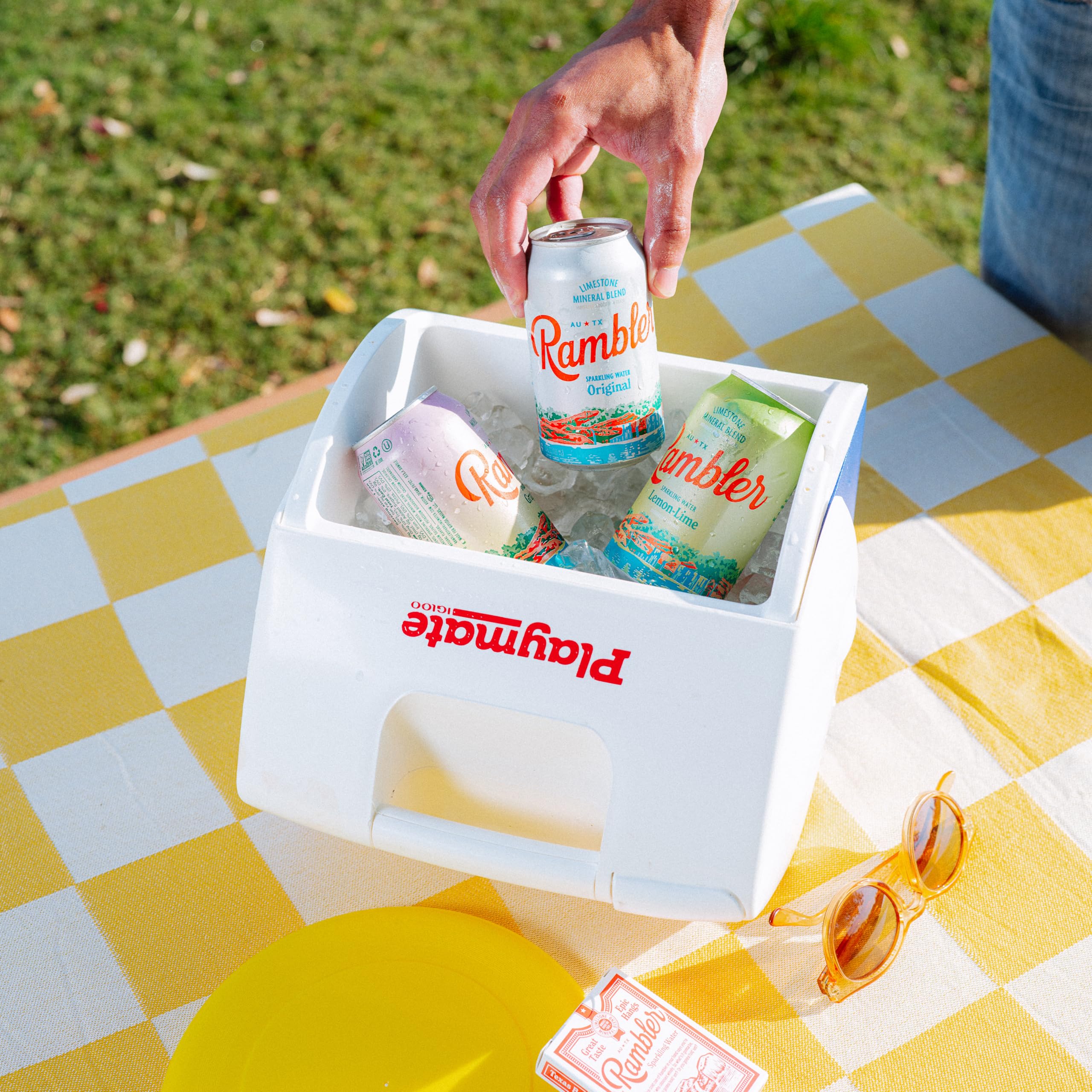 RAMBLER AUTX cans in cooler showing outdoor refreshment benefit