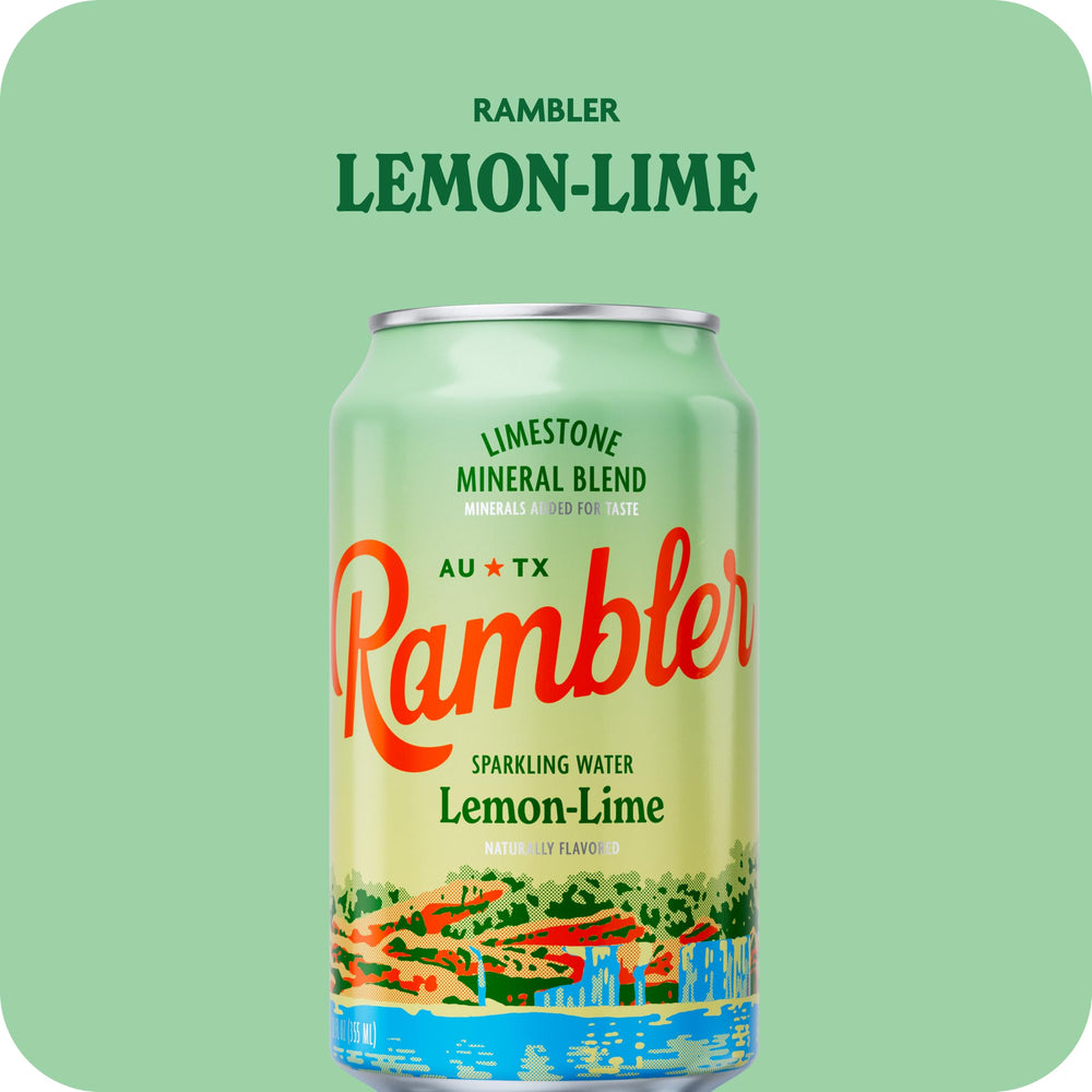 RAMBLER close-up label on can highlighting ingredients and crisp citrus benefit