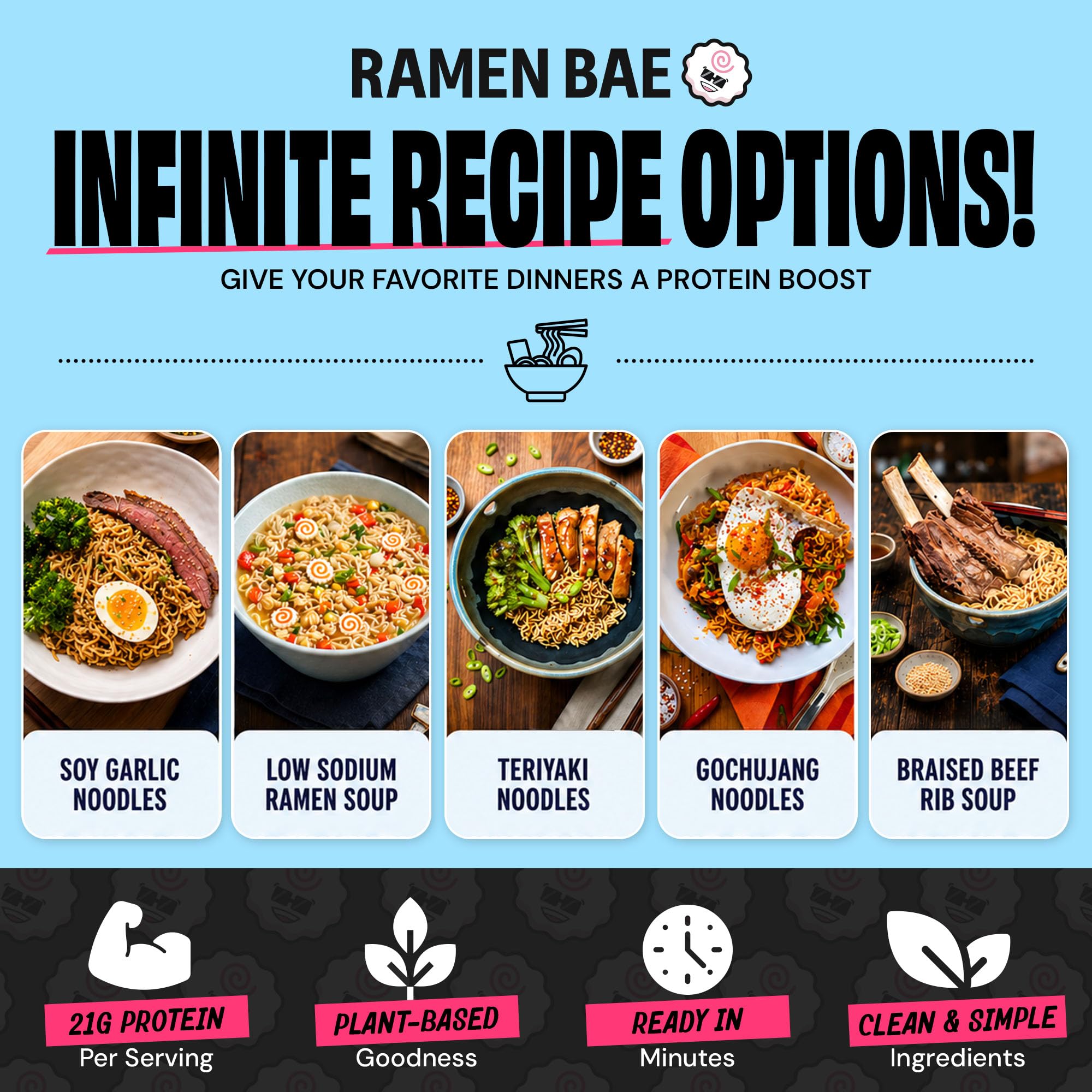 Ramen Bae bowl served with toppings showing versatility and appetite appeal
