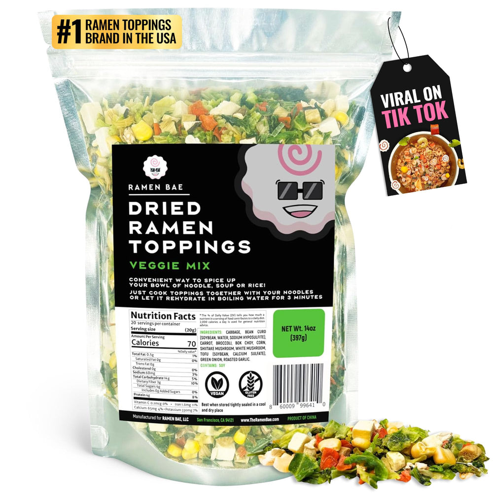 Ramen Bae front packaging showing veggie mix and low-sodium benefit