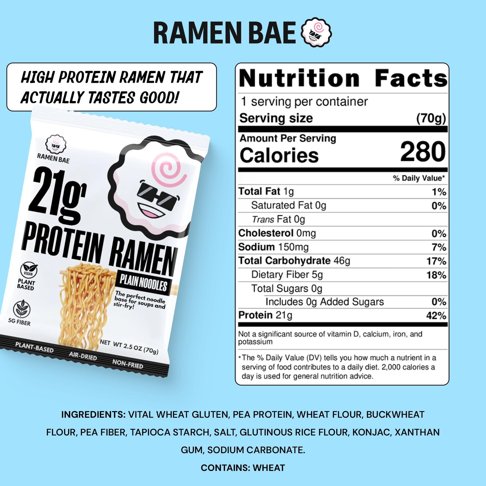 Ramen Bae nutrition label close-up showing protein and low-sodium info