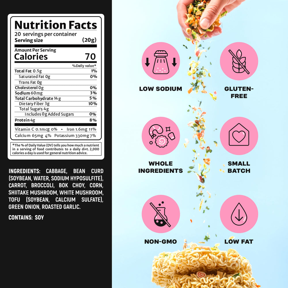 Ramen Bae pinch of mix above noodles demonstrating easy use benefit