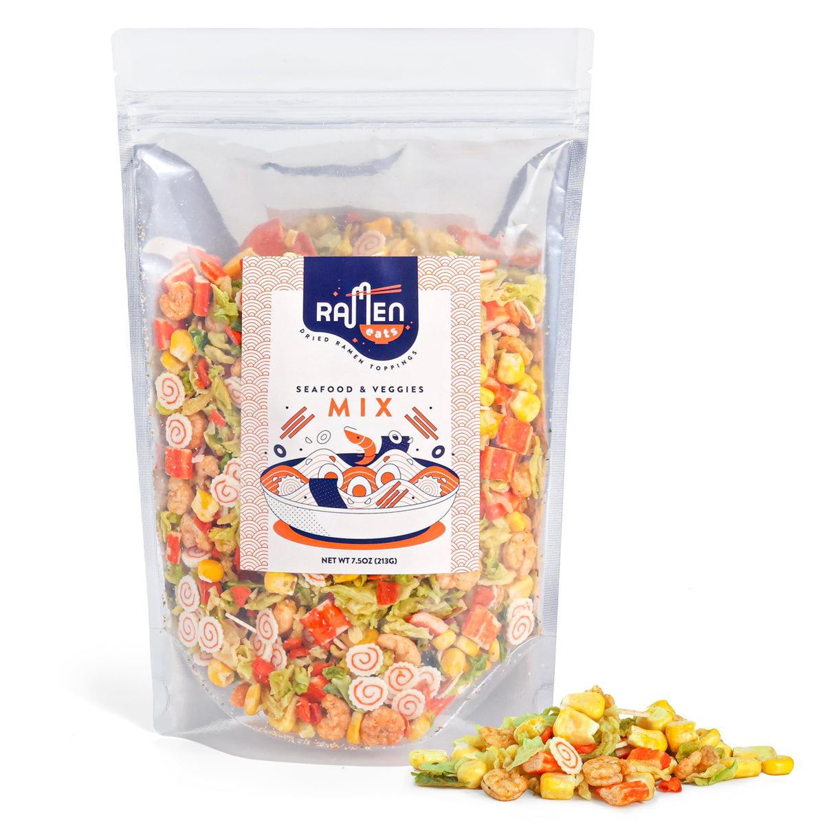 Ramen Eats front packaging showing seafood mix and brand benefits