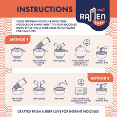 Ramen Eats rehydrated toppings on ramen bowl adding savory appeal