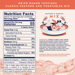Ramen Eats shot of dried corn, cabbage and carrot pieces highlighting crunch