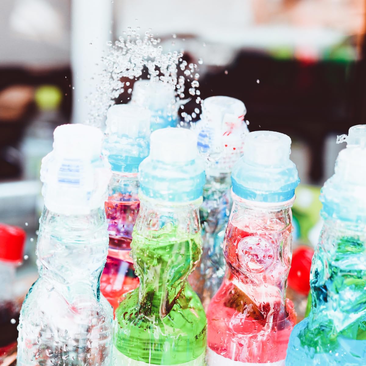 Generic Ramune chilled bottle with condensation emphasizing refreshment and drinkability benefit