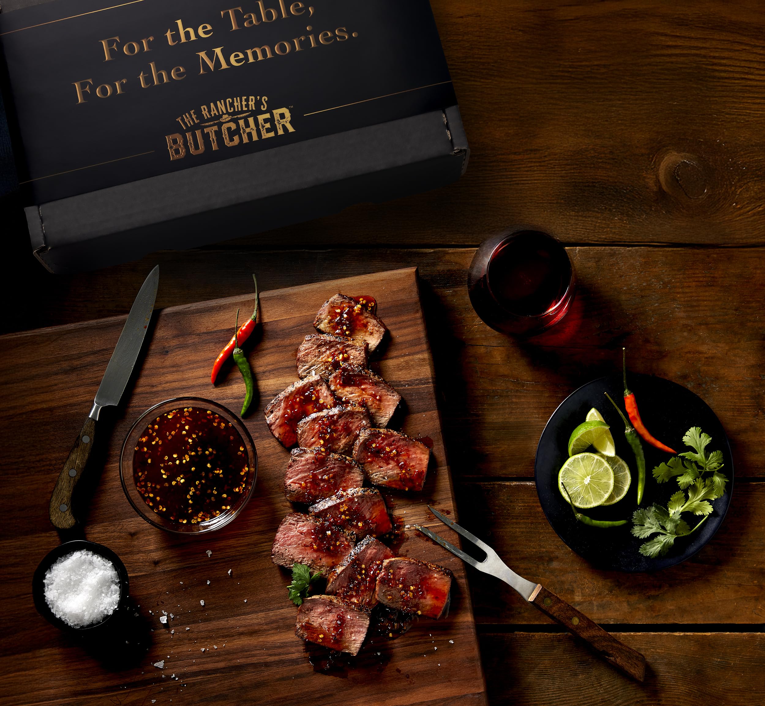 The Rancher’s Butcher portion size comparison showing two filets and two NY strips
