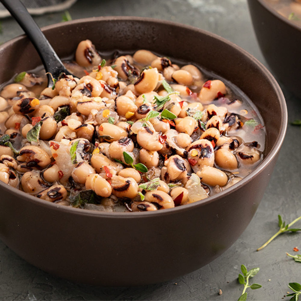 Rani Brand plated family meal with lobhia showing versatile, nutritious dinner