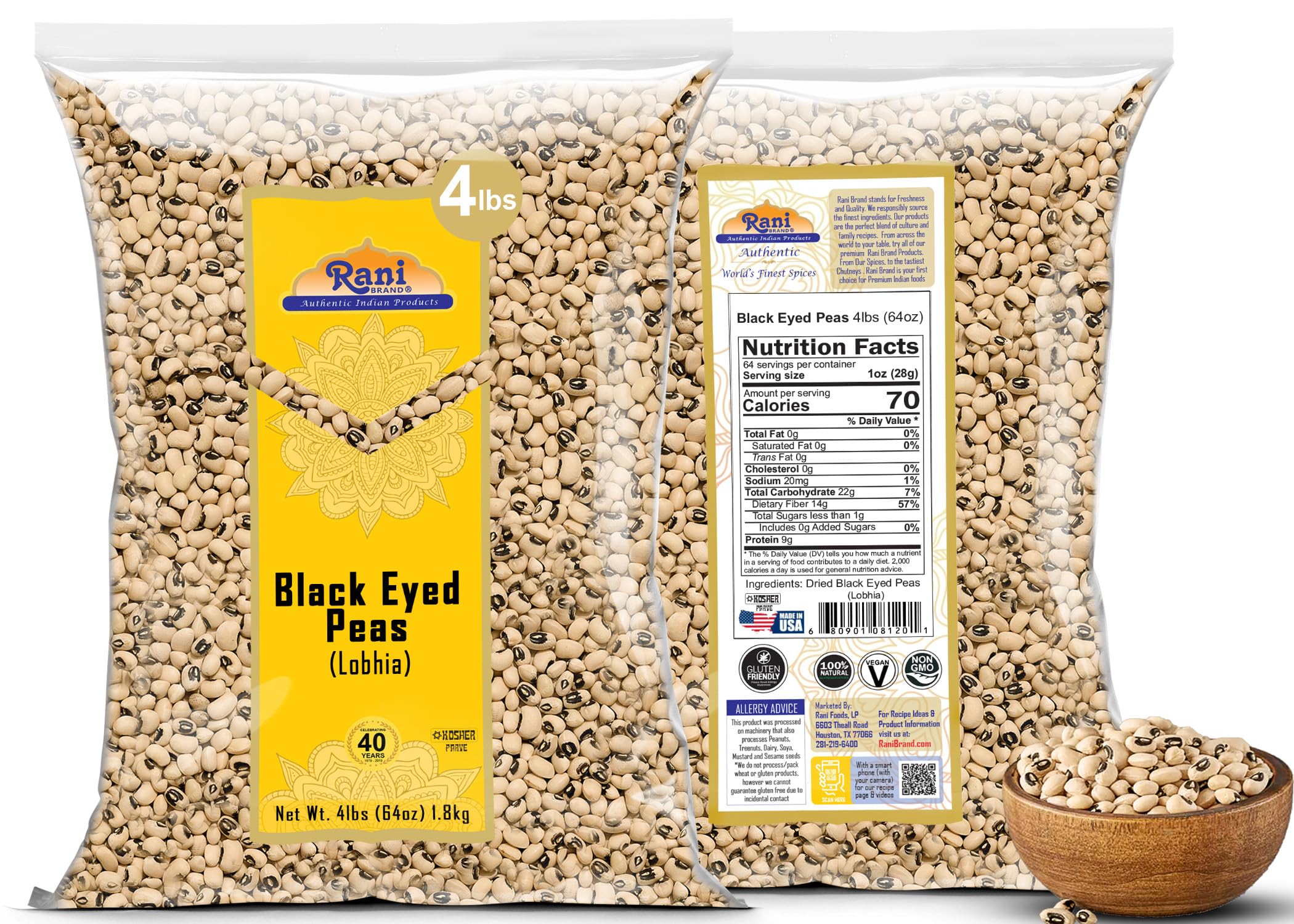 Rani Brand nutrition panel close-up showing kosher and no-preservatives claim