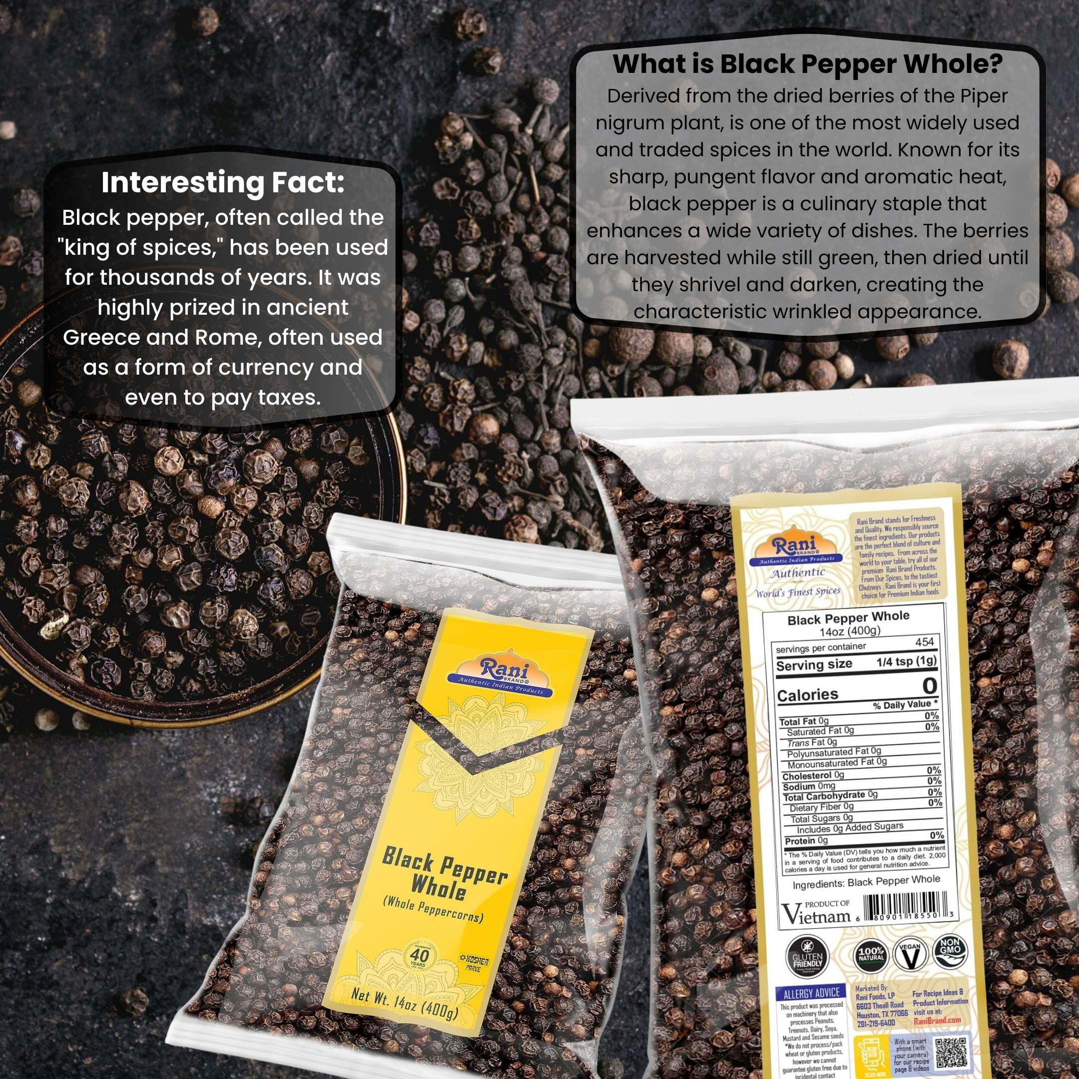 Rani Brand peppercorns inside a grinder demonstrating easy fresh grinding