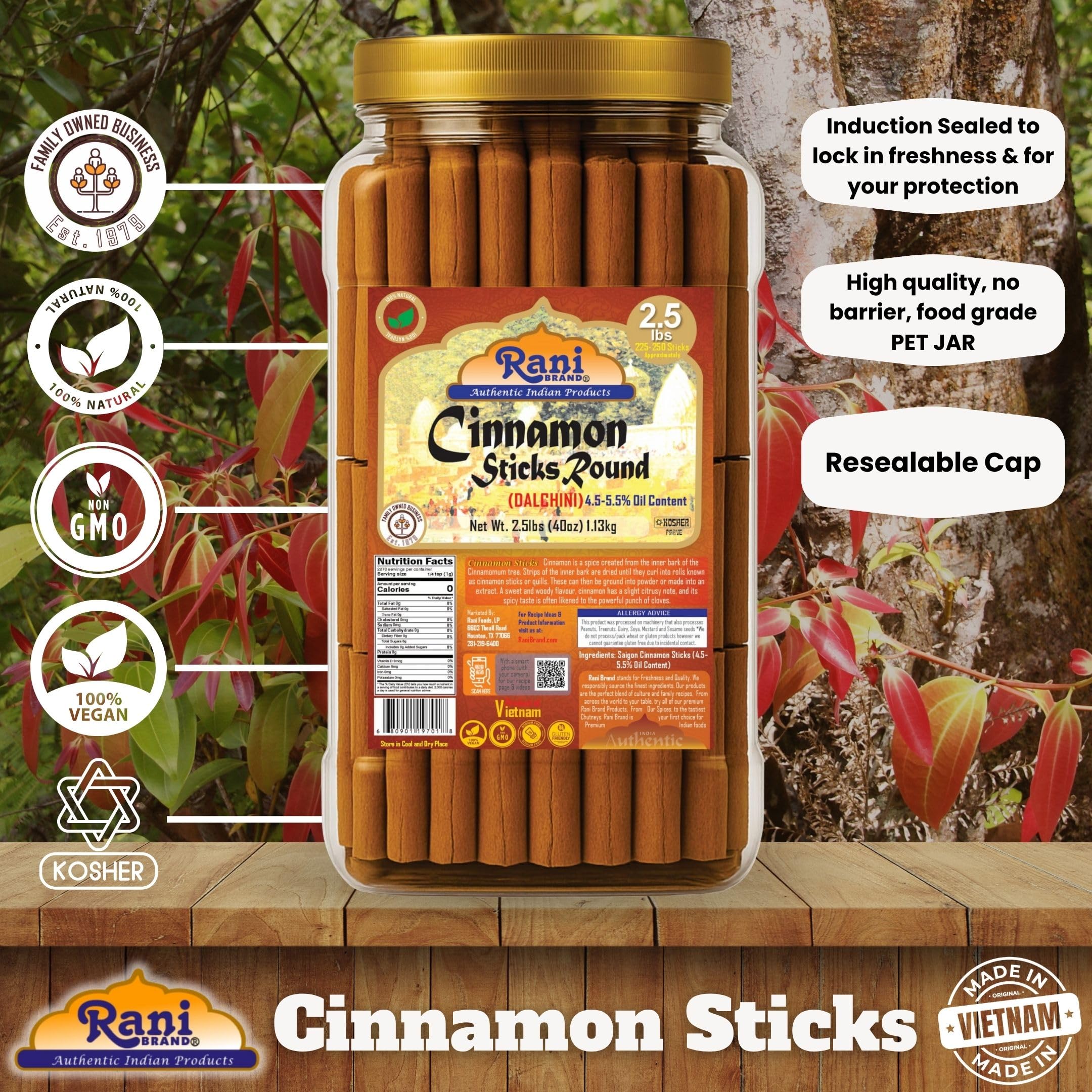 Rani Brand cinnamon sticks held in hand to show length and bulk supply benefit