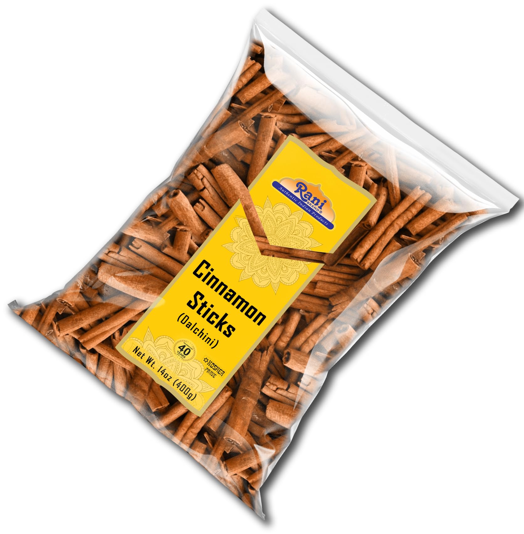 Rani Brand cinnamon sticks beside ruler indicating 3+ inch length