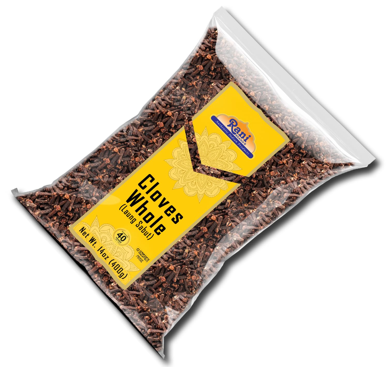 Rani Brand cloves next to measuring scale showing 14oz package amount
