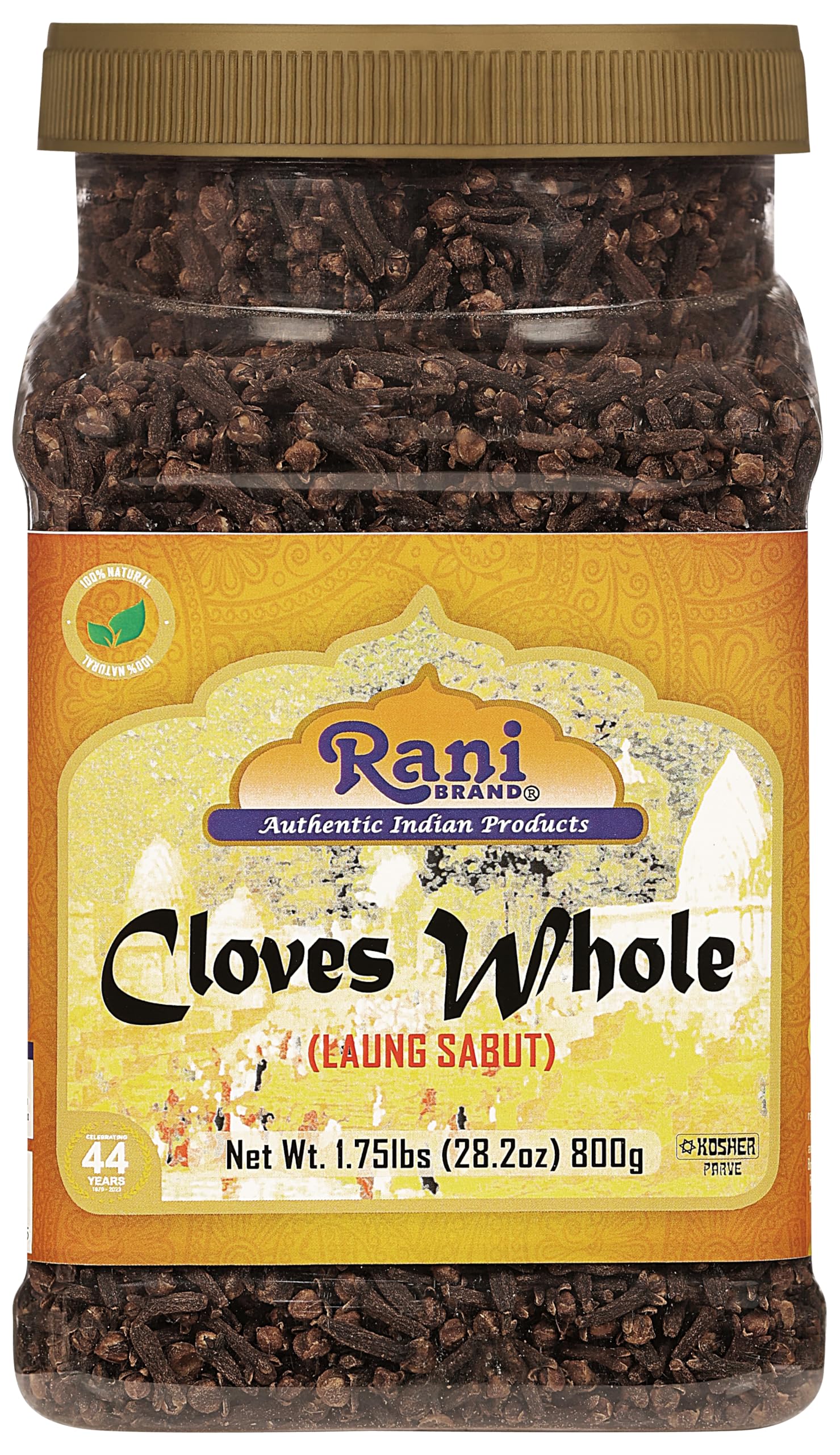 Rani Brand front packaging showing large PET jar and rich whole cloves for cooking