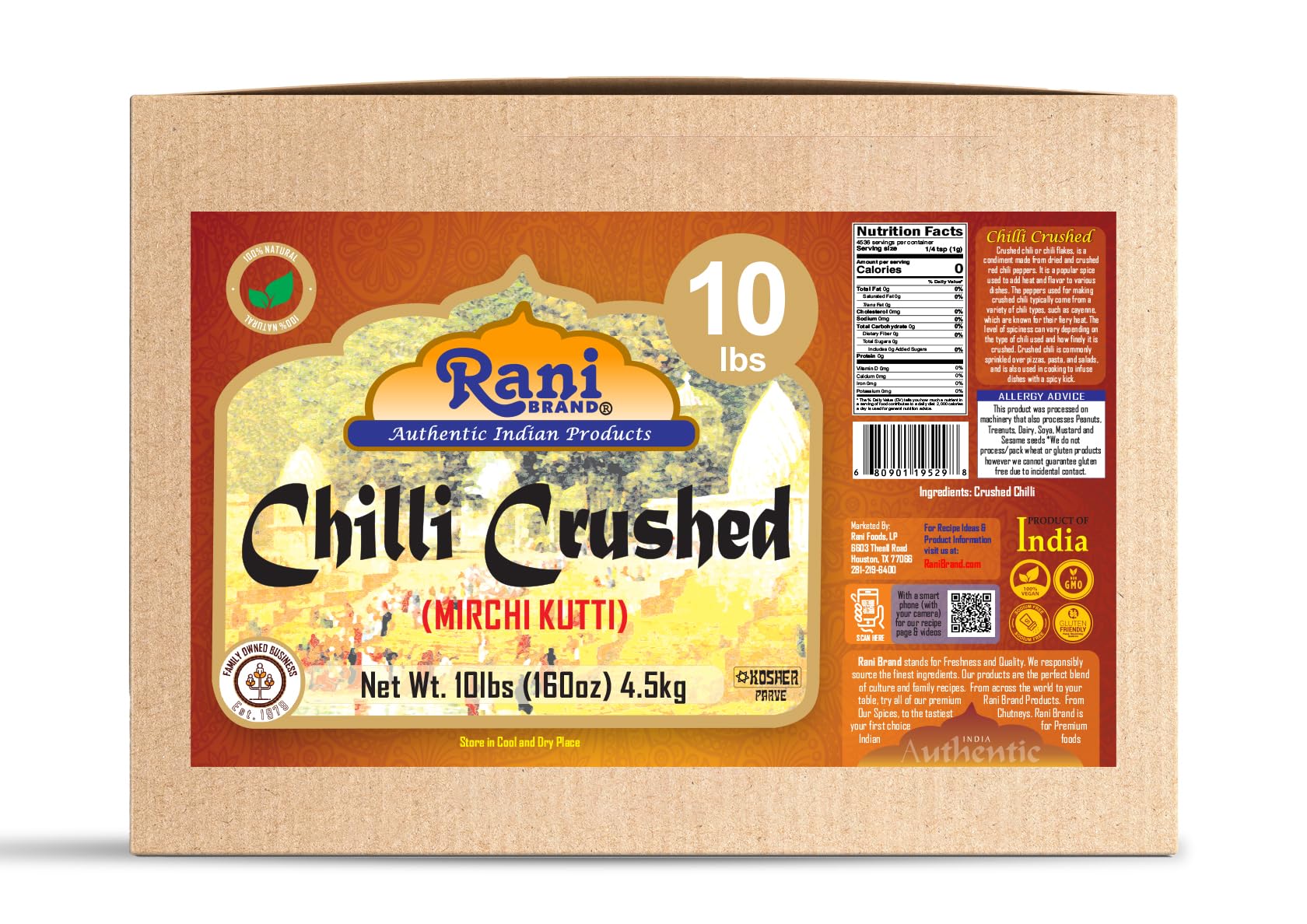 Rani Brand crushed flakes scattered to display seed content and natural composition