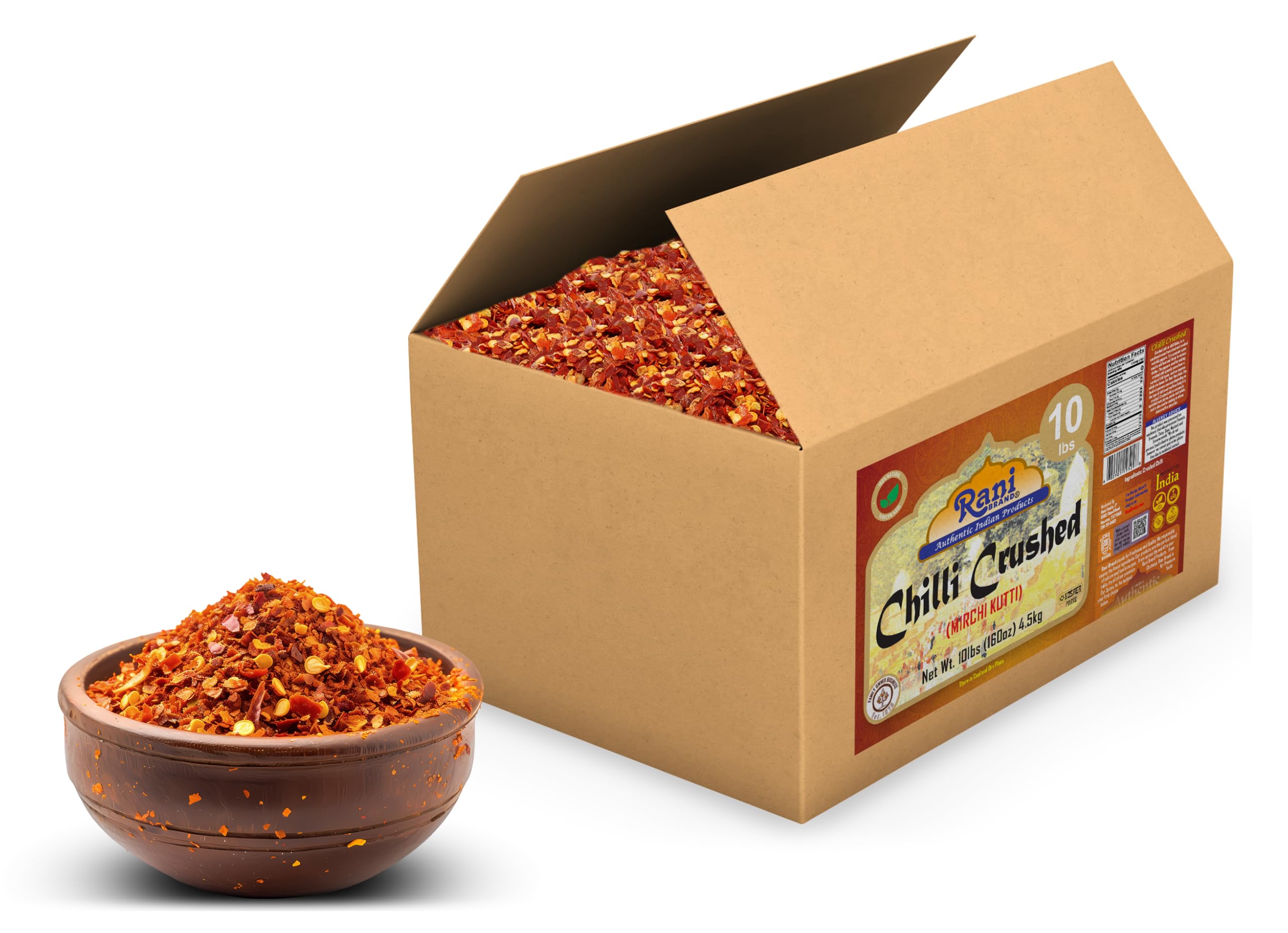 Rani Brand box beside a kitchen scale to show 160 oz bulk quantity context